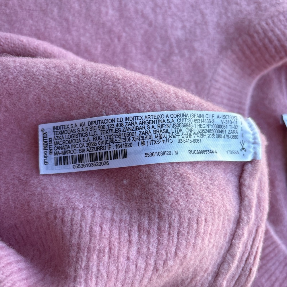 Zara Women M Crewneck Sweater Pink Wool Blend Long Sleeve Oversized Soft Cozy - Picture 4 of 7